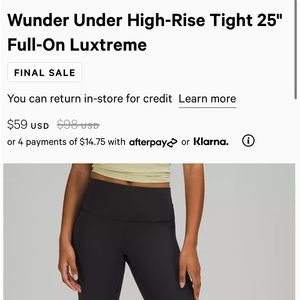 Wunder Under High-Rise Tight 25" 
Full-On Luxtreme in size 6